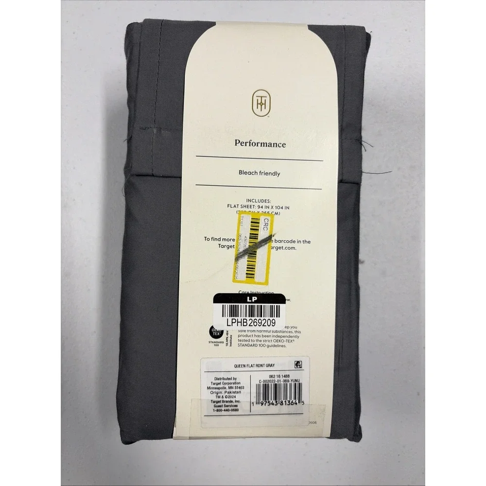 Threshold Queen Size 400 Thread Count Performance Flat Sheet Radiant Gray